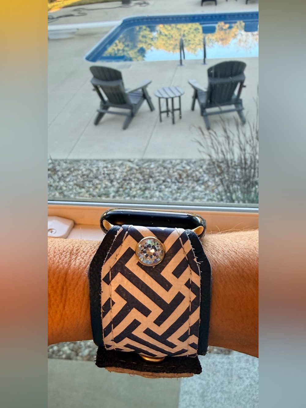 Spark*l leather Apple Leather Bow Band in Geometric blue and white style